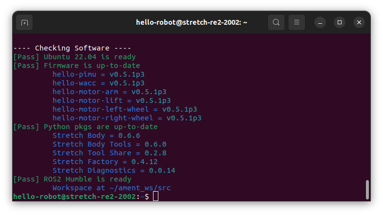 Example output of system check software checking